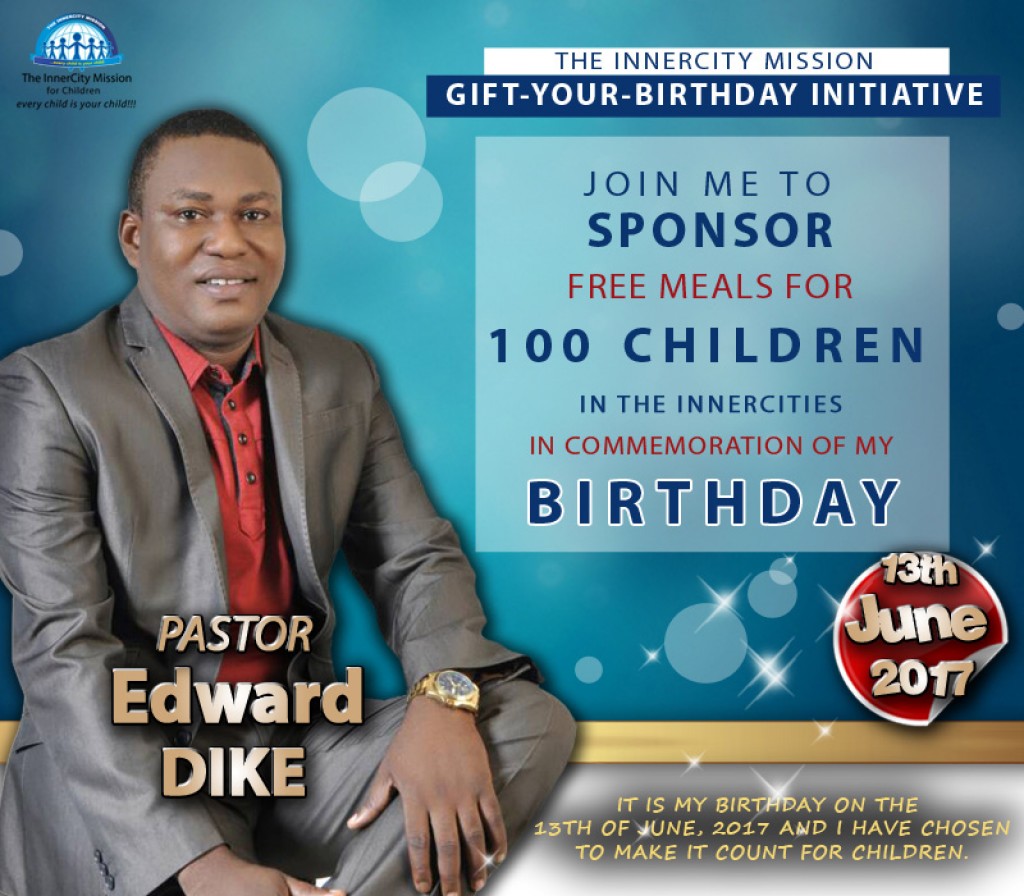 JOIN ME TO SPONSOR FREE MEALS FOR 100 CHILDREN IN THE INNERCITIES IN COMMEMORATION OF MY BIRTHDAY