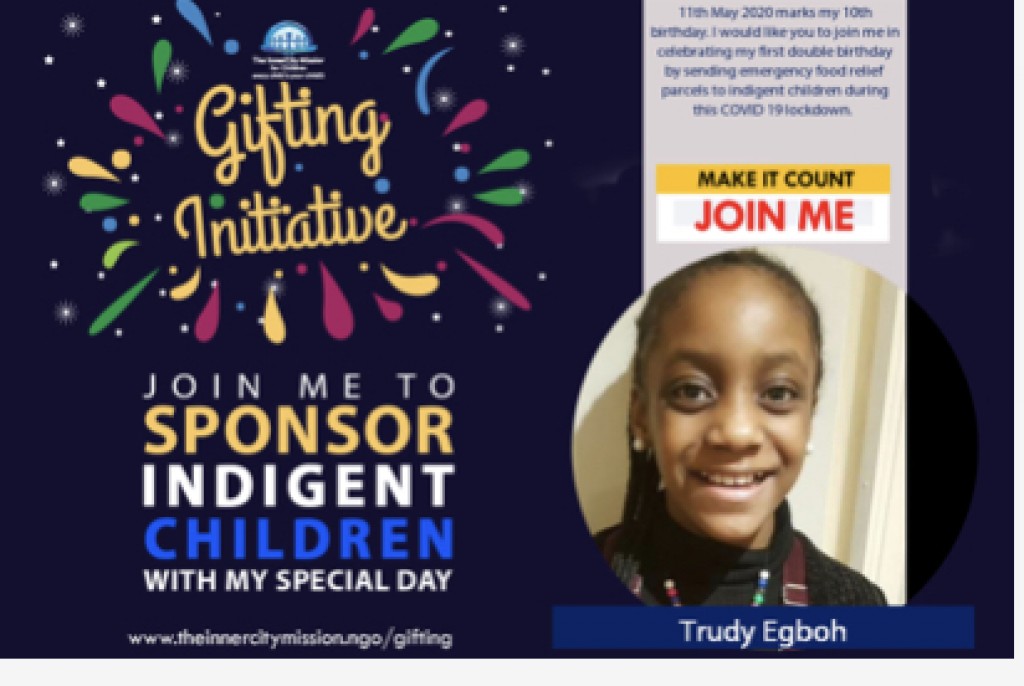 Emergency food relief parcels to indigent children during COVID 19 lockdown 